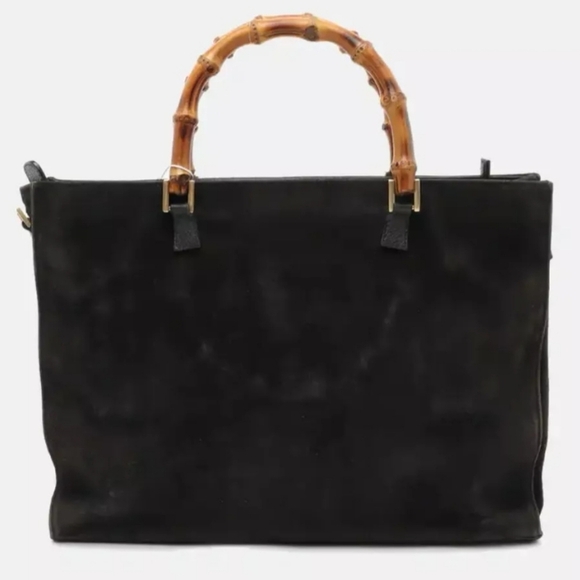 GUCCI Black Suede Bamboo Top Handle Satchel Hand Bag! - Picture 3 of 14